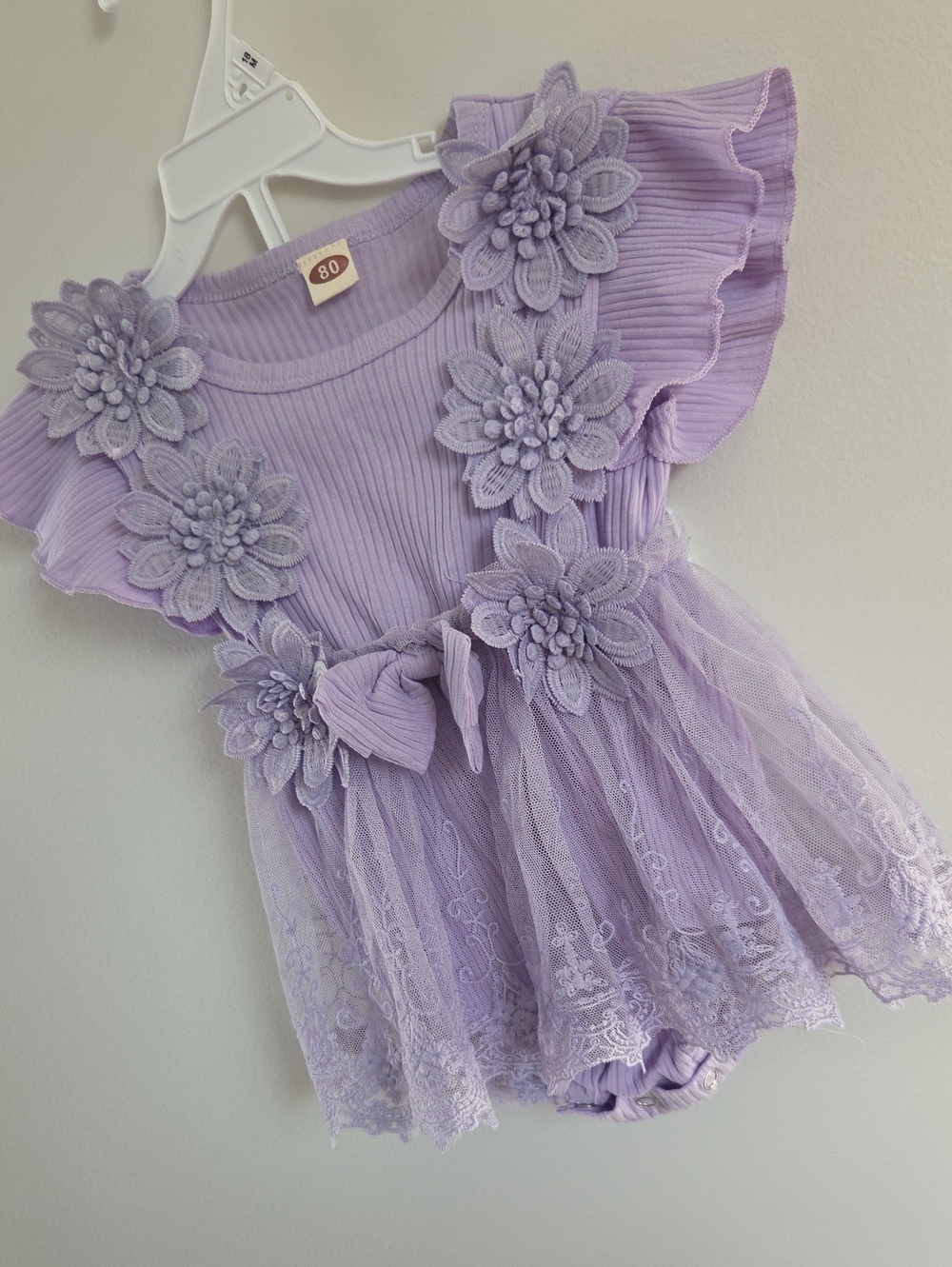 Lilac Floral Lace Baby Dress Romper